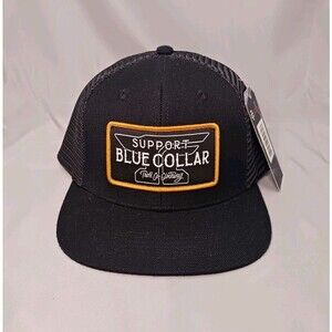 NEW Troll Co SUPPORT BLUE COLLAR Snapback Trucker Mesh Hat Cap Flat Bill Black